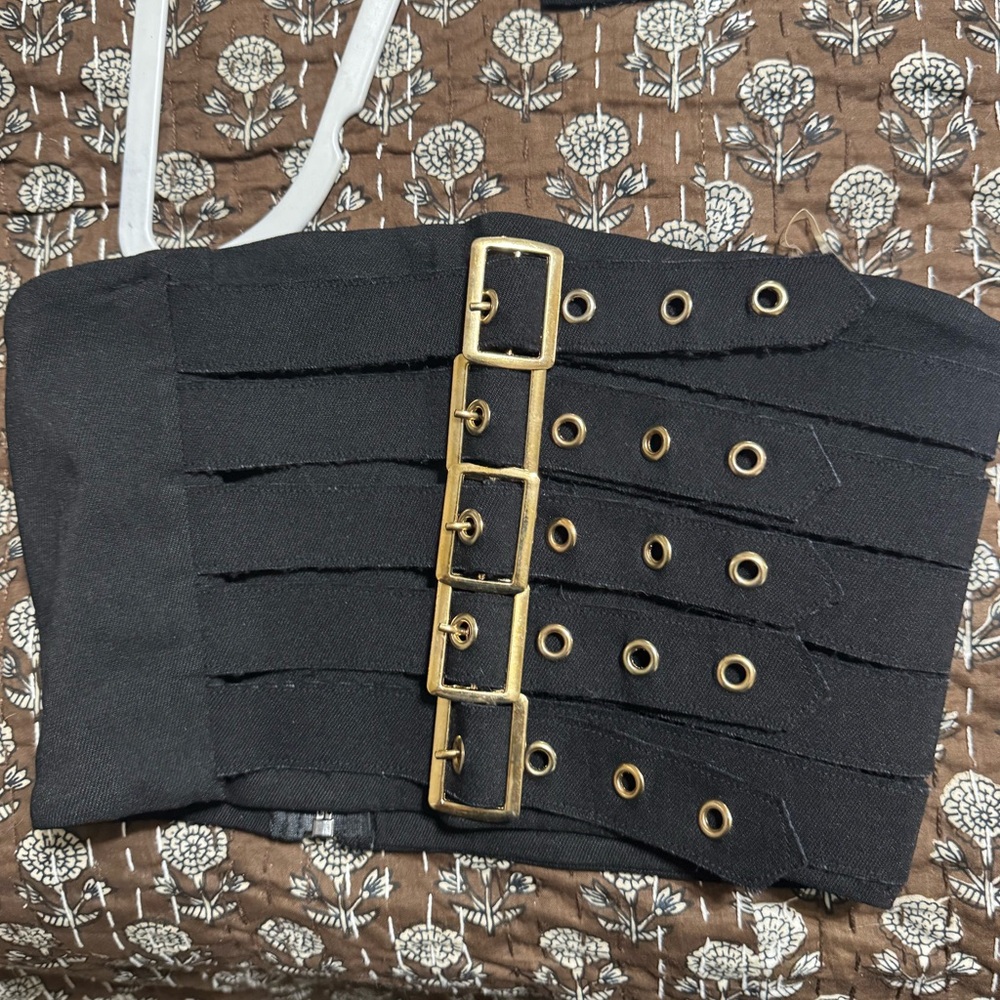 NEVER WORN Sexy Black Corset Buckle Belt Blouse